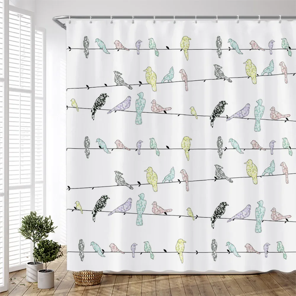 Cartoon Colorful Birds Shower Curtains Creative Design Watercolor Printing Chinese Style Cloth Bathroom Curtain Set Simple Decor shower curtains