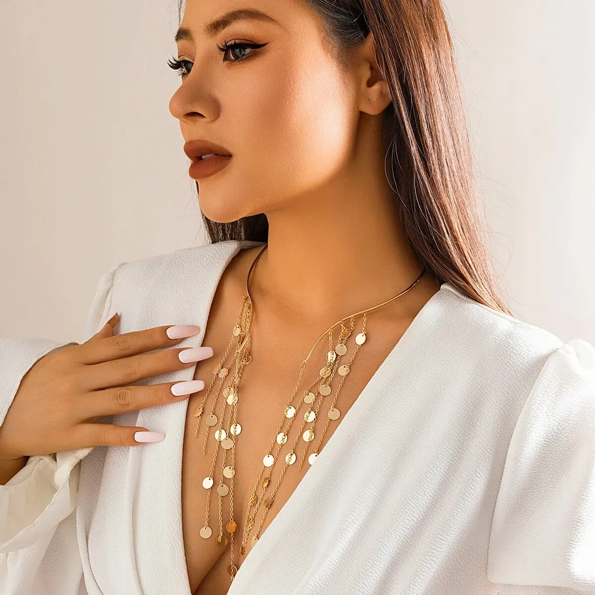 Sa7aa51f754b34d43b81b6ed658a7b652d Sexy Goth Long Tassel Sequin Imitation Pearl Pendant Open Torques Choker Necklace for Women Vintage Chest Chain Wed Accessories Mallzona