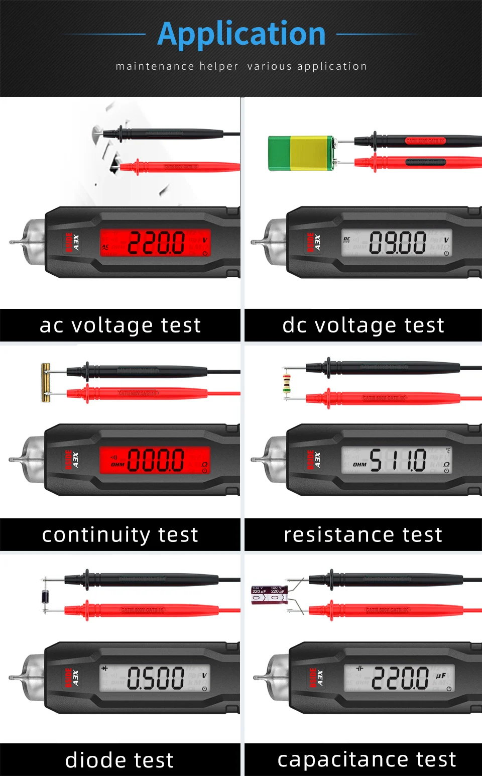 Smart Digital Multimeter Pen Type Multitester True RMS Voltmeter DC AC Voltage C
