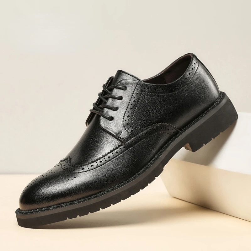 Fashion Men's Genuine Leather Brogue Shoes British Style Carving Dress Shoes For Men High Increasing Wedding Leather Shoes Men