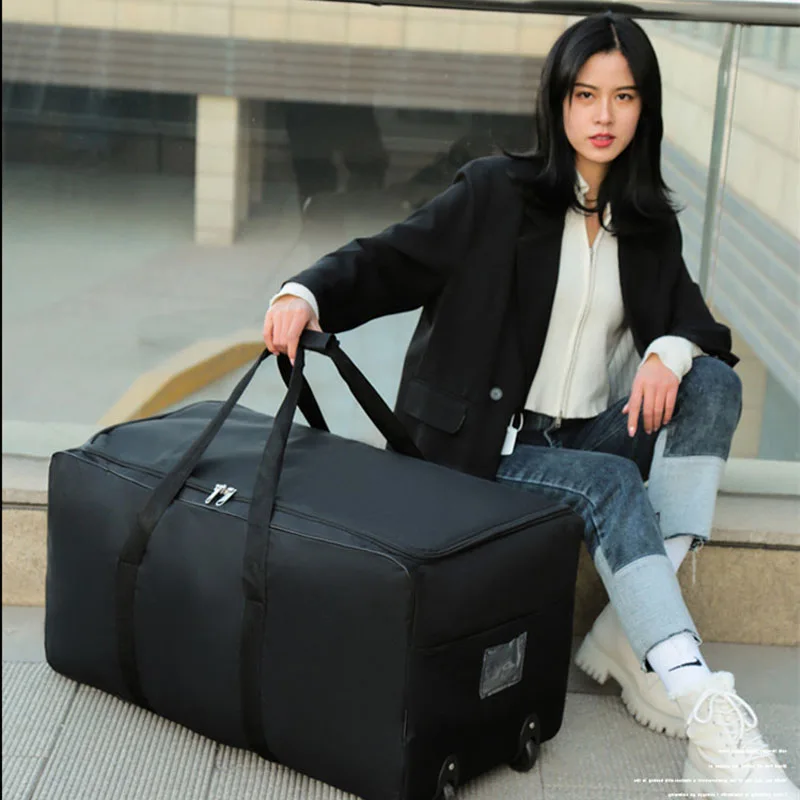large capacity foldable travel bag on wheels air consignment package high capacity storage luggage handbag