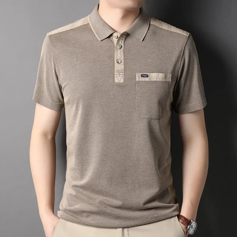 

Liseaven Mens T Shirt Summer New Turn down Neck Man Short Sleeve T-shirt Male
