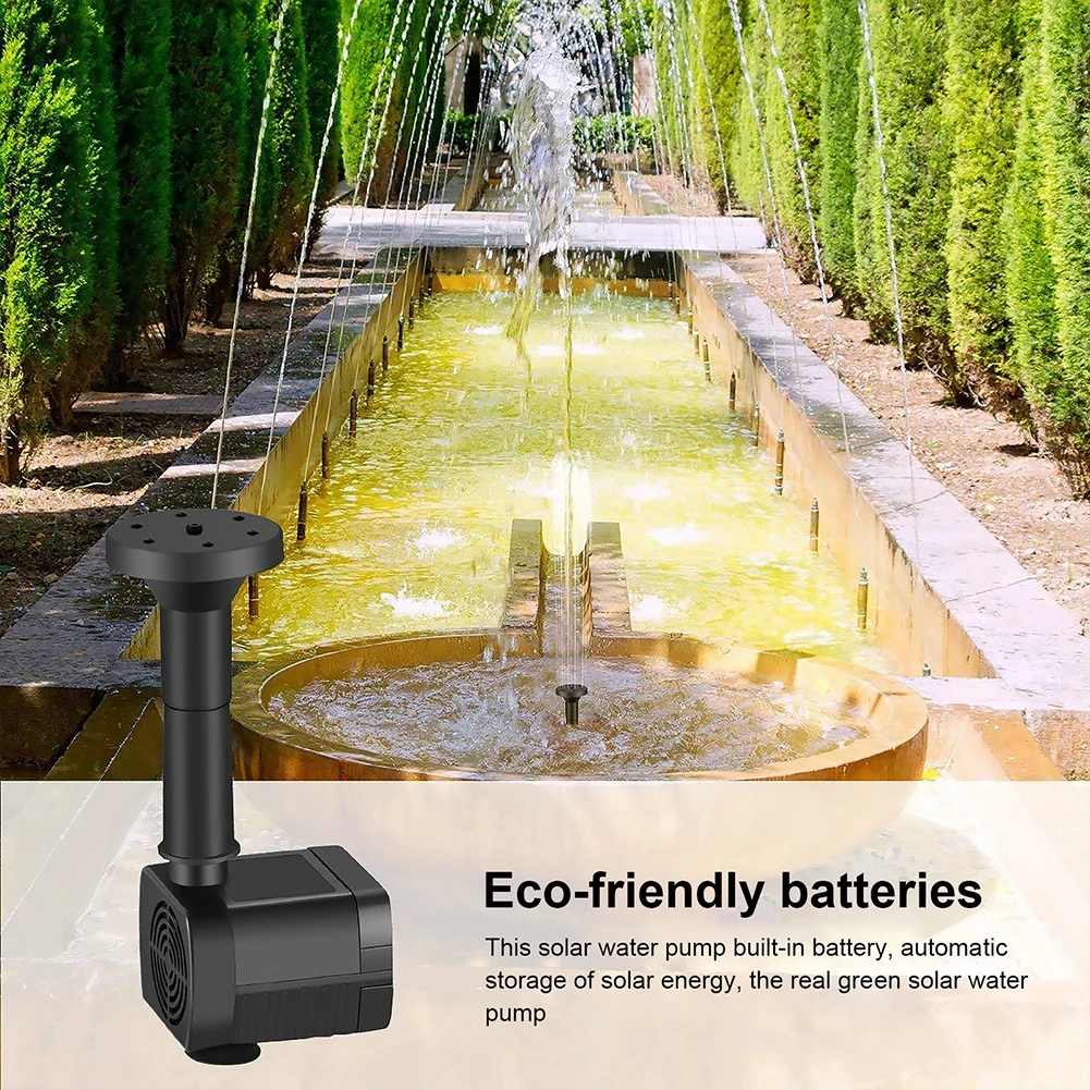 Solar Water Pond Pump Easy Installation with 6 Nozzles Water Pump Powered Panel Kit Decorative Props Portable for Outdoor Garden