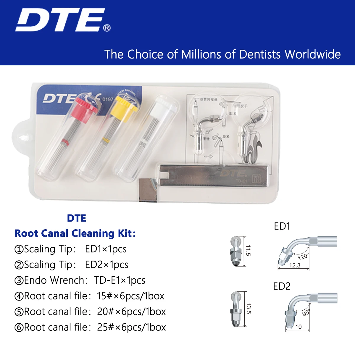 

Woodpecker DTE Dental Ultrasonic Scaler Tip Root Canal Cleaning Kit Fits For Woodpecker DTE NSK SATELEC Scaler Handpiece