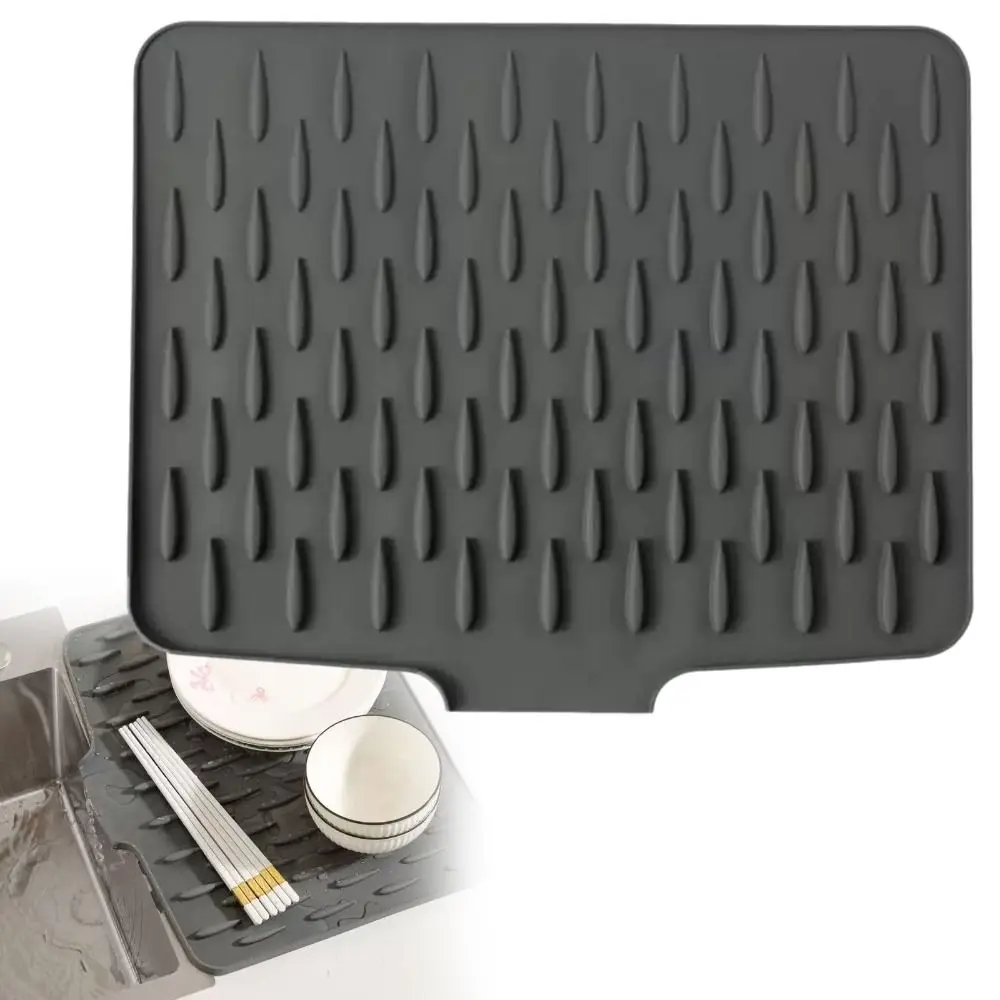 Silicone Dish Drainer Mat Gray Beige Rectangle Tableware