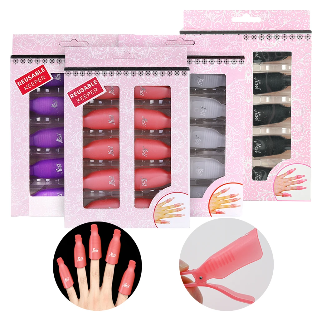 

10Pcs Colorful Acrylic Nail Art Soak Off Cap Clips Manicure UV Gel Polish Remover Nails Cleaning Soaker Caps Finger Wrap Tools &