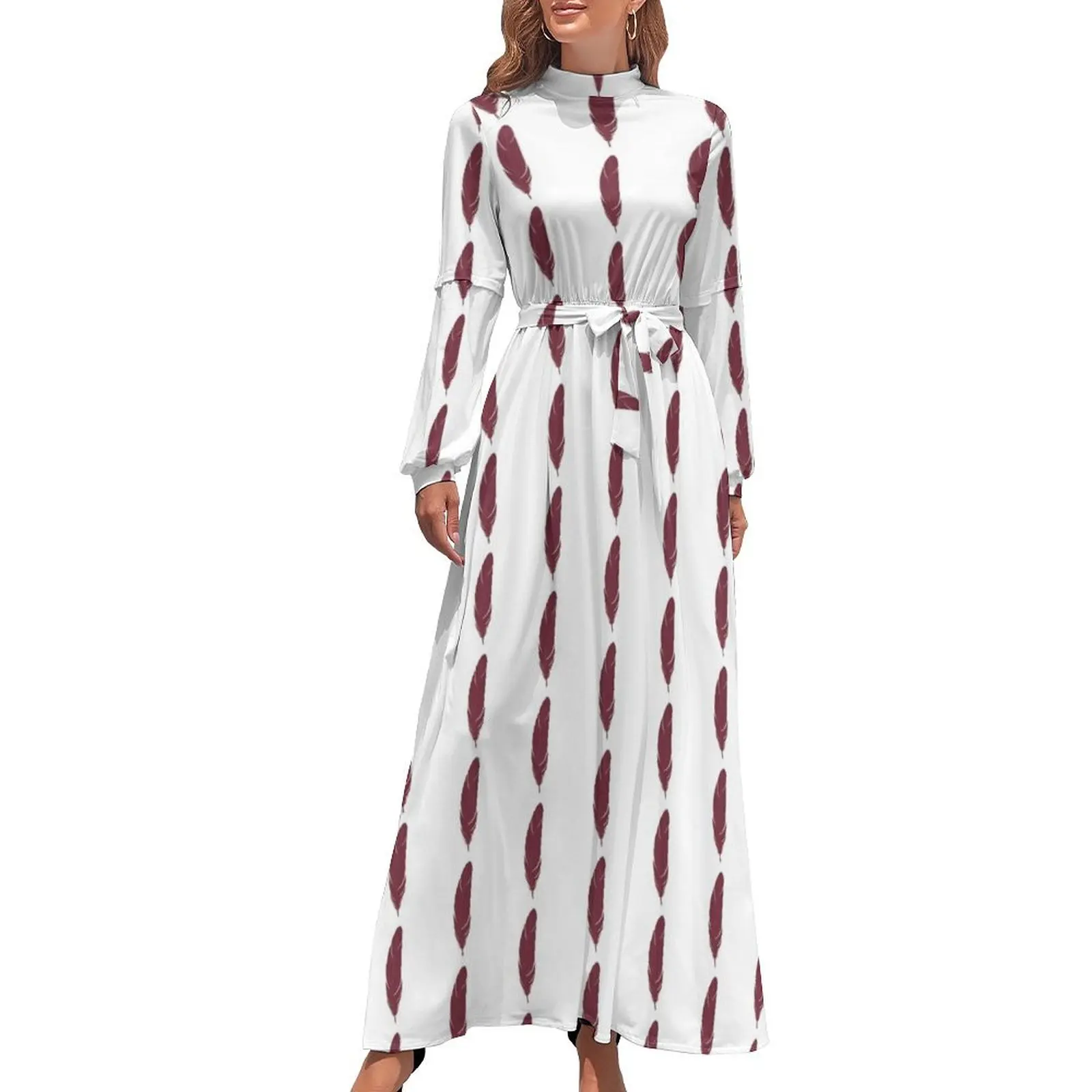 thumbnail image 1 of Vestido largo con estampado de plumas doradas y granates ropa para mujer vestidos de noche mujer, 1 of 5