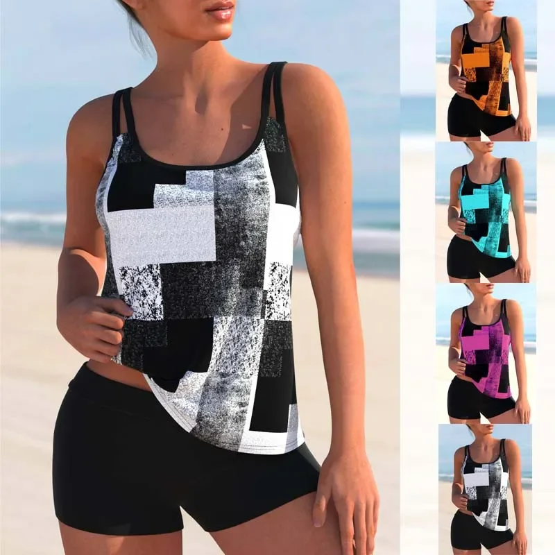 Women's Bikini Two Piece Black and White Chevron Printed Bowknot Holiday Beach Straps Swimsuit S-6XL