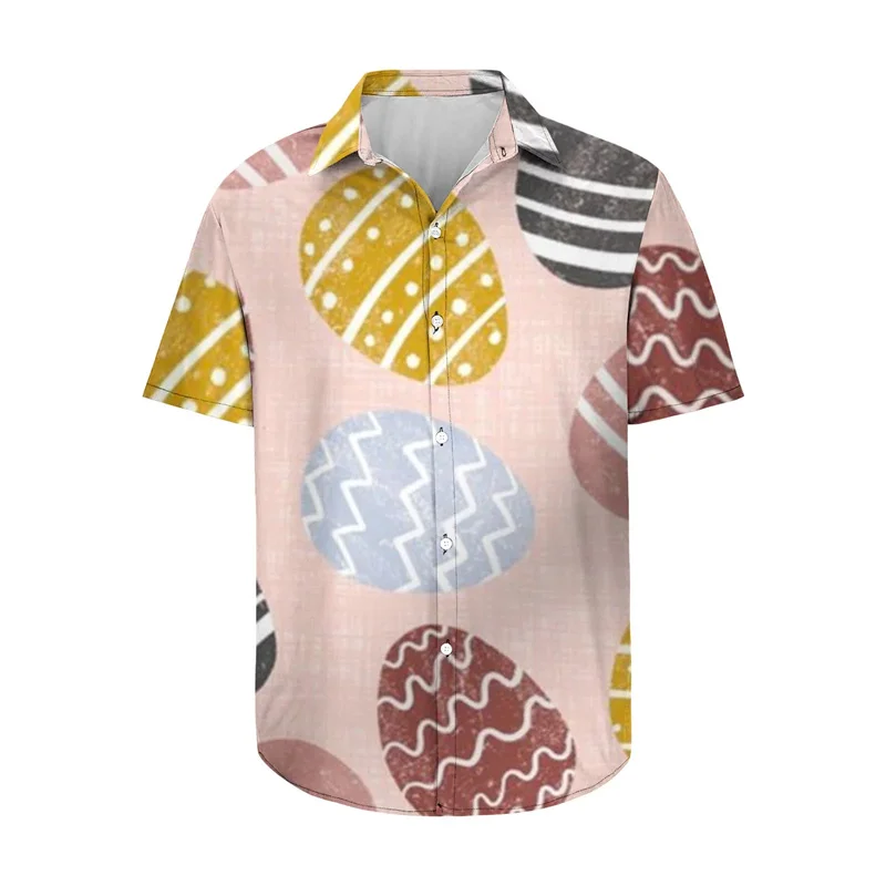 Camisas hawaianas de Feliz Pascua 2024 para hombre, camisas con botones y estampado de huevos de conejo, camisas casuales de verano para fiestas en la playa, blusas para hombre