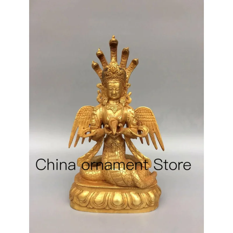 

10 inch old bronze copper gold tibetan buddhism five snake head shiva buddha
