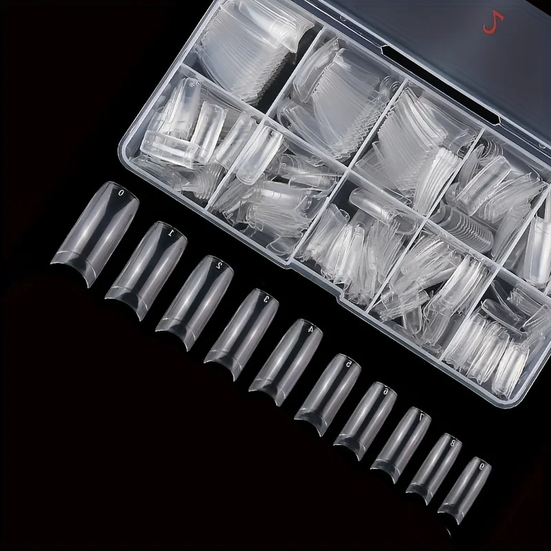 500Pcs False Nail Tips Acrylic Half Set Artificial French Nails 10 Sizes with Box for Salon and Home DIY Clear Nature