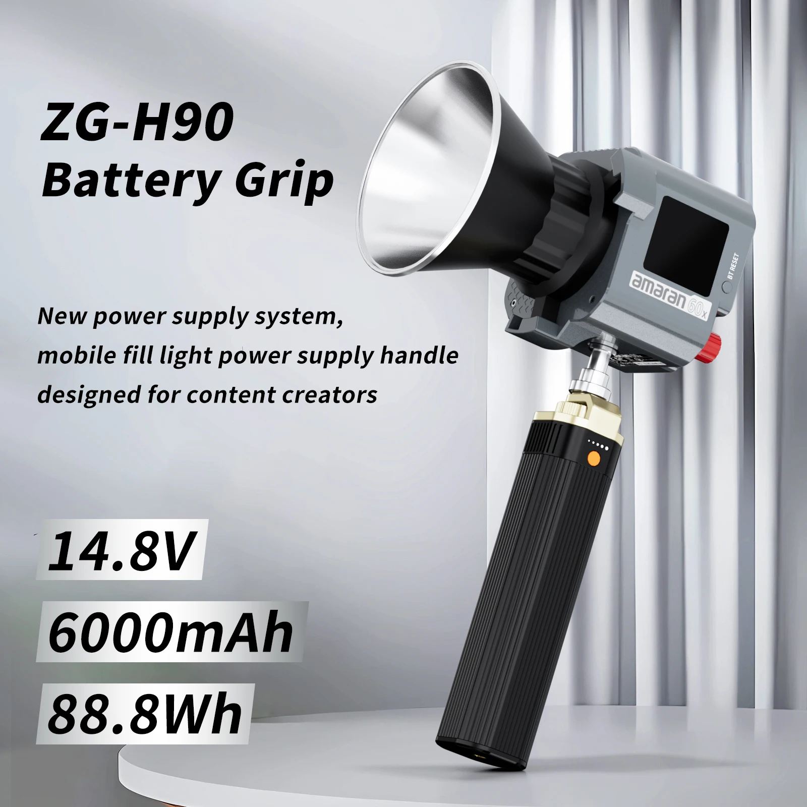 

ZGCINE H90 Handle Grip Handheld Bracket DC Port Built-in 6000mAh Battery for Nanlite Forza60B ii，Aputure 60XS，Yongnuo YNLUX100