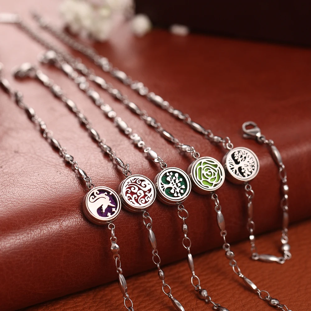 Tree of Life 316L Stainless Steel Aroma Diffuser Bracelet 12mm Perfume Essential Oil Diffuser Aromatherapy Bracelet bracelet jewelry