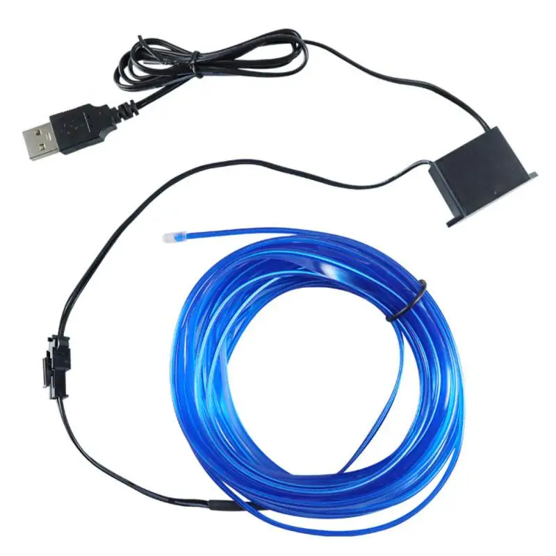5M/3M/1M 자동차 LED 분위기 조명 DIY 유연한 글로우 EL 와이어 네온 케이블 와이어 USB 램프 2.3MM LED 스트립, 자동차 인테리어 조명