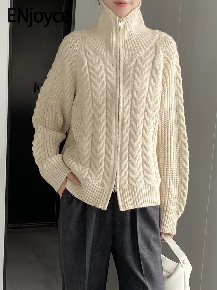 

Женский вязаный кардиган в рубчик ENjoyce, винтажный свитер на молнии, корейский Топ с длинным рукавом для осени, 2023