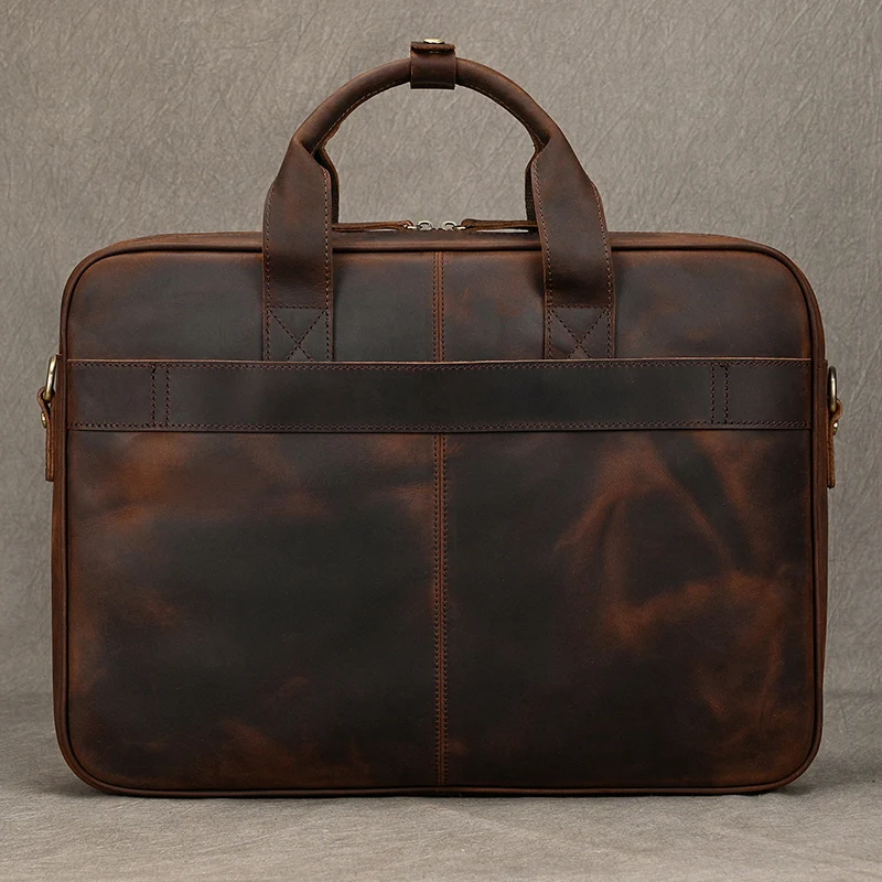 Crazy Horse Genuine Leather Men Briefcase Vintage 16 inch Big Business Laptop Handbag Large Cowhide Messenger Shoulder Bag Man 3