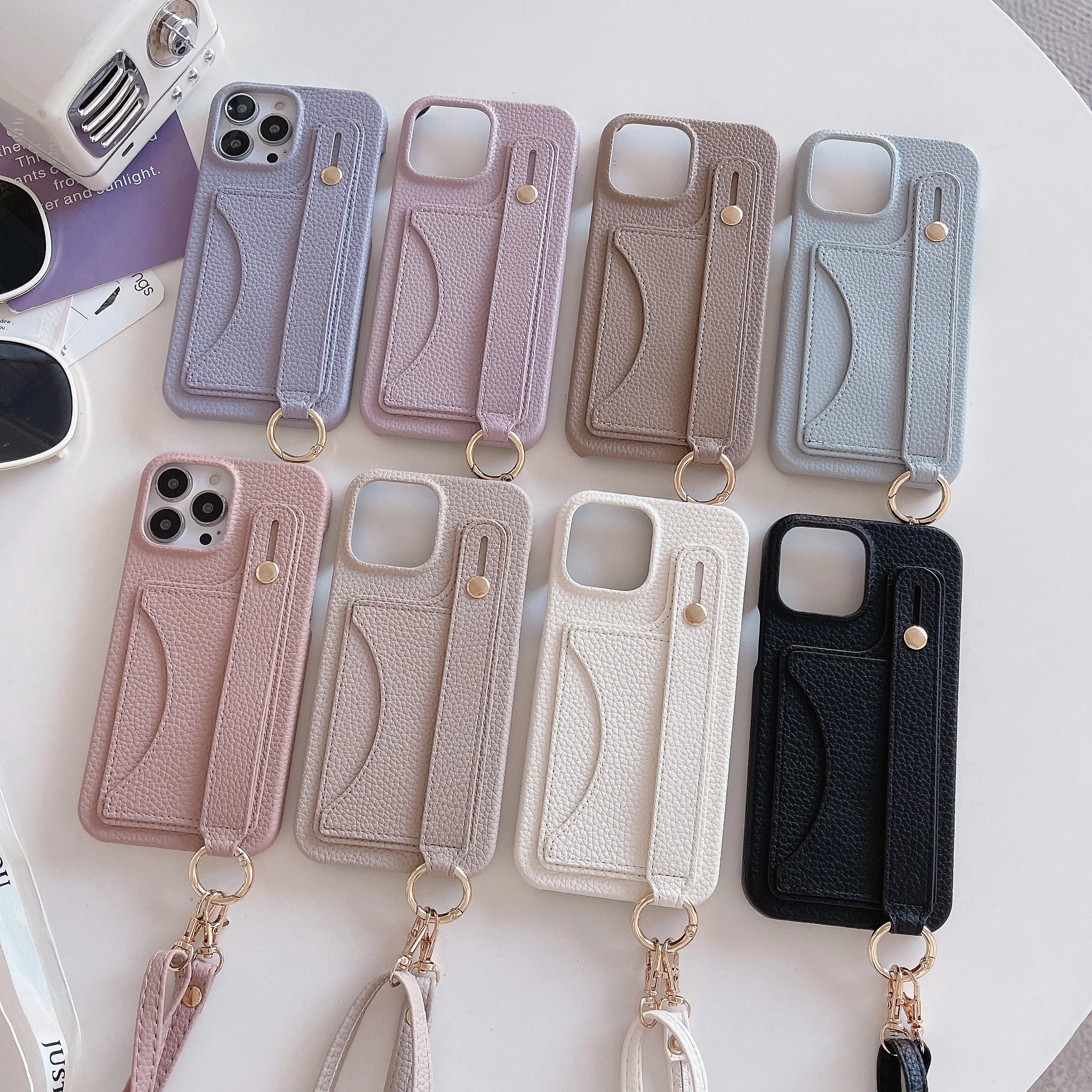 NewCrossbodyRopeLanyardLycheeLeatherPhoneCaseForiPhone1112