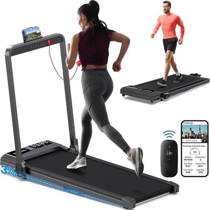 

Walking Pad Under Desk Treadmill: Voice Controlled Smart Treadmill Work with WELLFIT ZWIFT KINOMAP APP Control for Home Office -