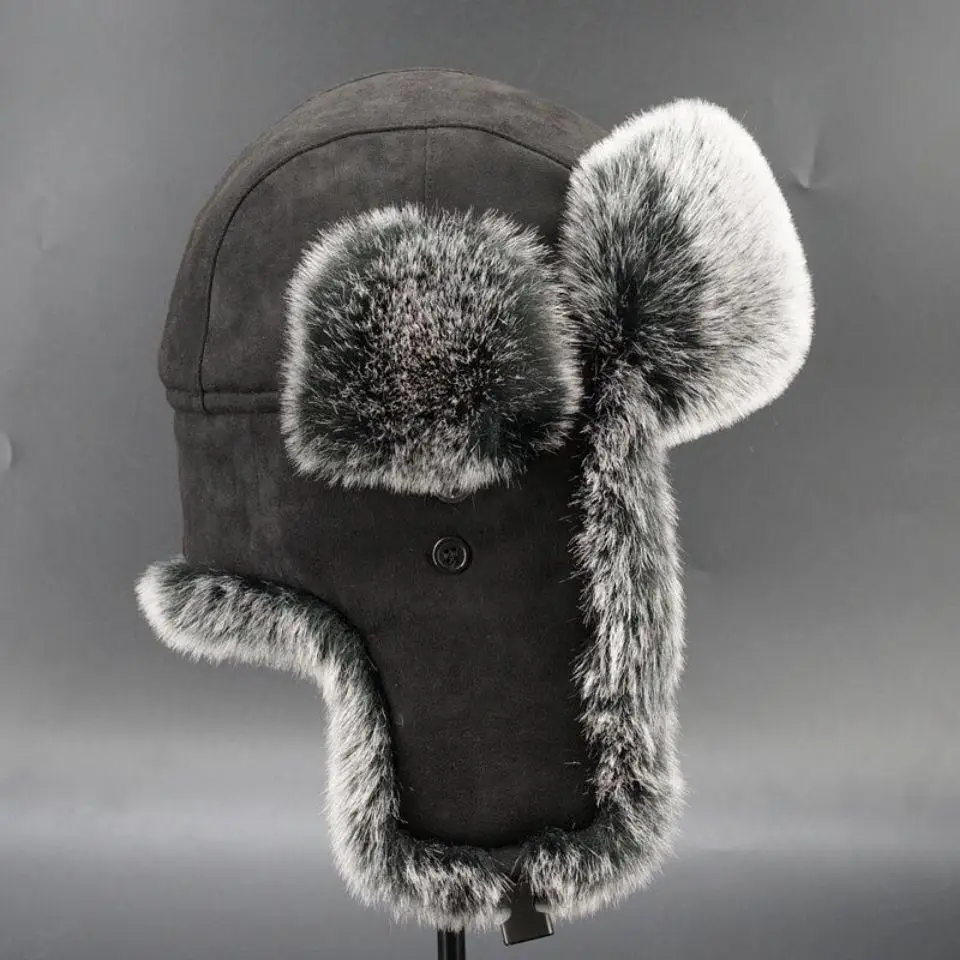 Zima plyš bombardér klobouky pro ženy muži imitace falešný kožich rus ushanka čepice severovýchod čepice unisex teplý sníh kapota earflap klobouky