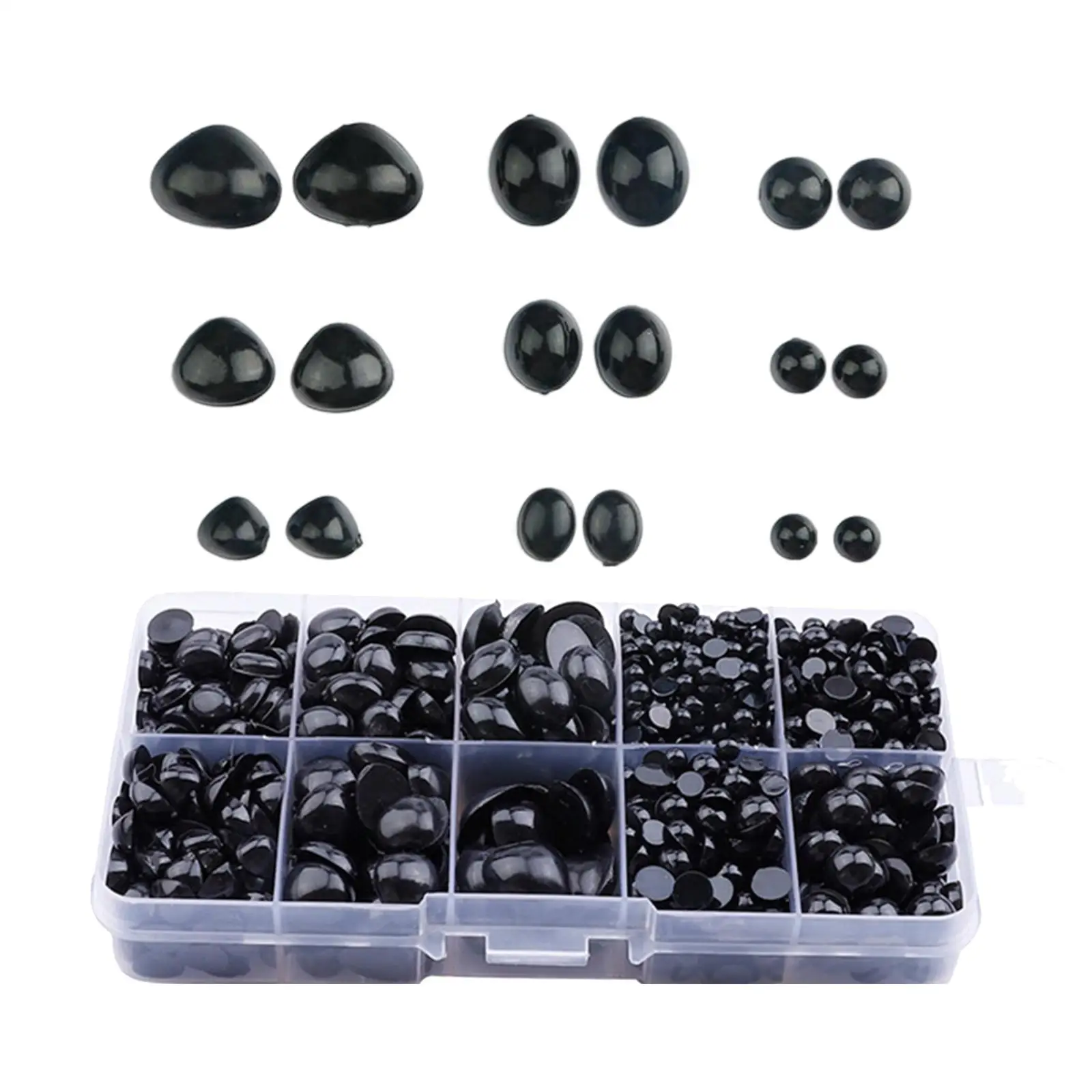 Craft Doll Eyes 1000Pcs Black Plastic Safety Eyes and Noses DIY Crafts Half Round Cabochons Flat Bottomed Eyes Craft Doll for Bear Puppet