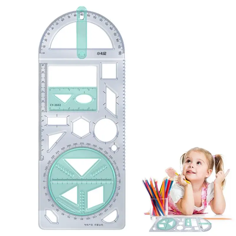 For School Multifunctional Primary School Activity Drawing Geometric Ruler Triangle Ruler Compass Protractor Set Measuring Tool