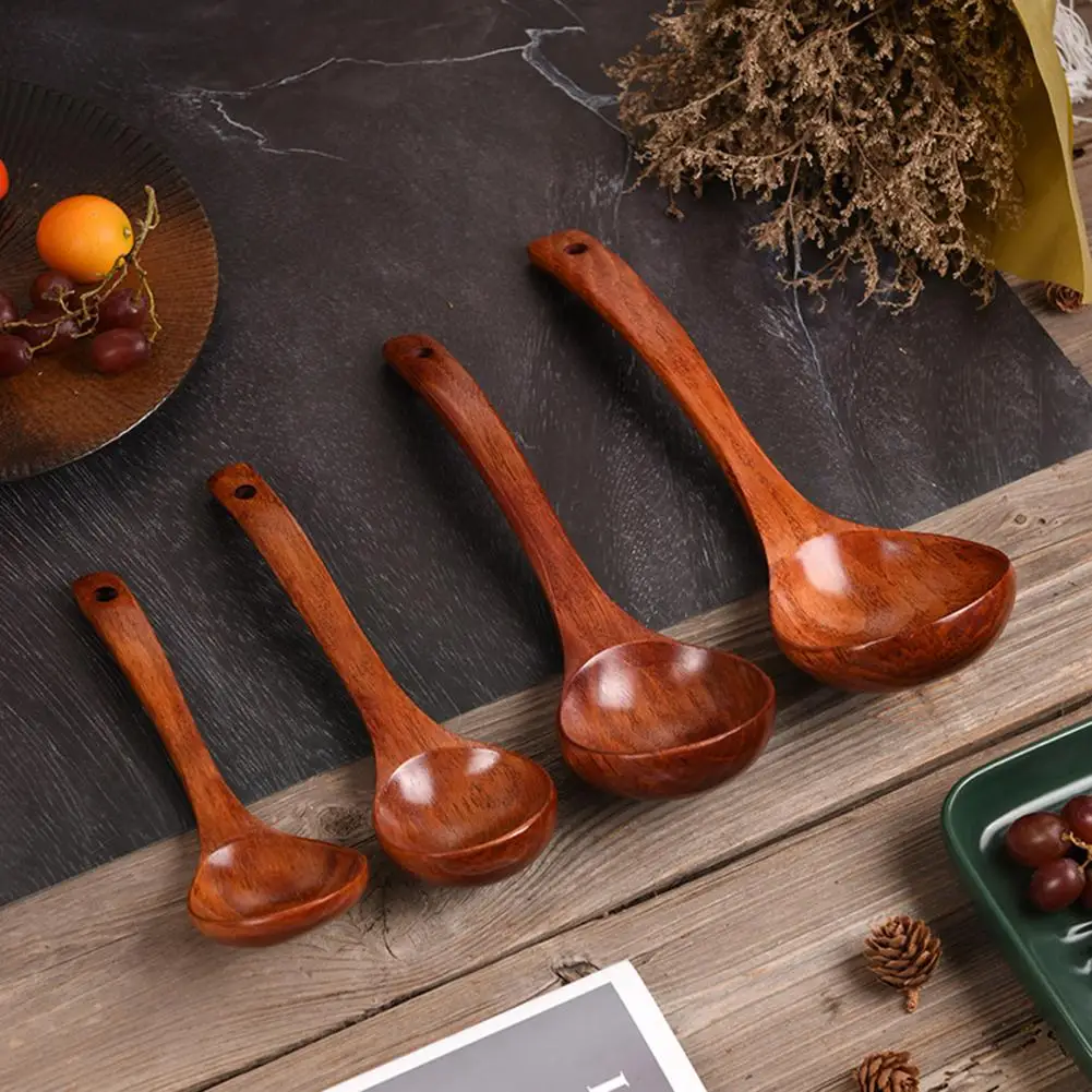 Heat-Resistant Soup Serving Ladle Anti-scald Handle Wood Cooking Utensils Soup Spoon Kitchen Tool
