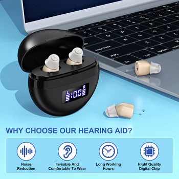 Auricolari Personali, Piccoli Auricolari Nascosti con Vestibilità Confortevole, Amplificatori Acustici con Riduzione del Rumore, Apparecchi Acustici Digitali