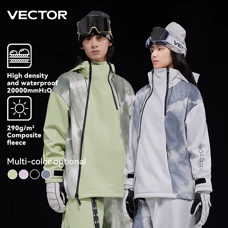 VECTOR Men and Women Splicing Skiing Top Waterproof Windproof Warm Durable Indoor and Outdoor Snowboard Jacket