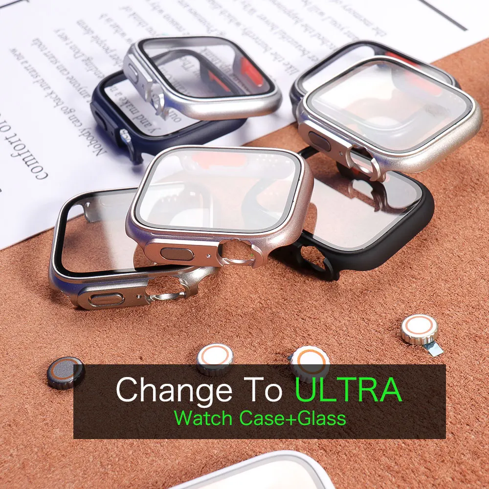 Coque ferme PC pour Apple Watch Case 45mm 41mm 40mm 44mm Mise à niveau de l'apparence du verre 49mm Se transformant en ultra iWatch 8 7 SE SE2 6 5 4_voghion.com