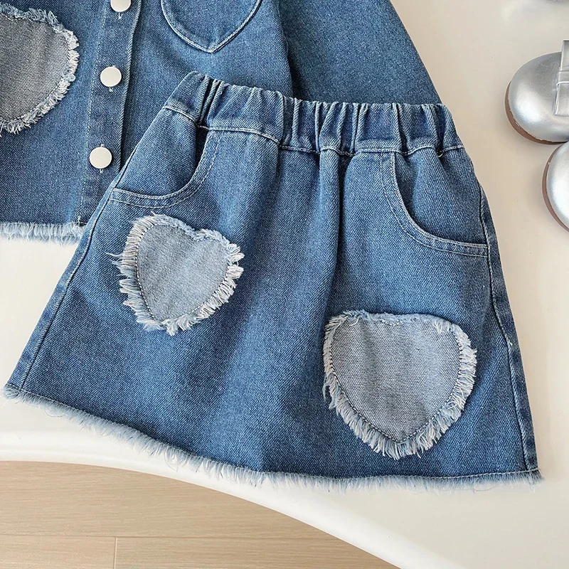 Girls Denim Skirt Suit Autumn Coat Outfit