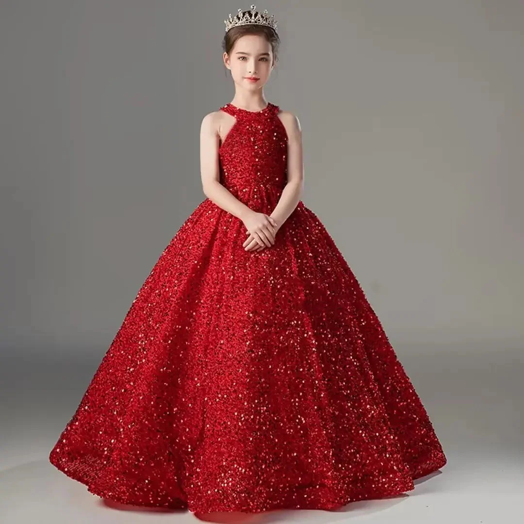 Long Sleeves A-Line/Princess High Neck Girl Party Dress with  Rhinestones Appliques main image 0
