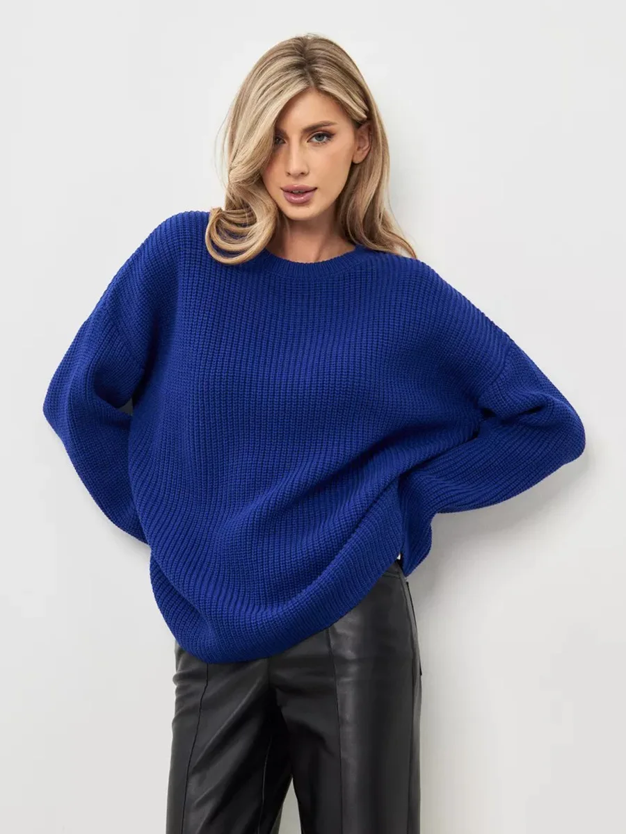 Bornladies Women's Winter Sweater Basic Minimalist Solid Color Loose O-Neck Knit Pullover Soft Warm Daily Casual Jumpers