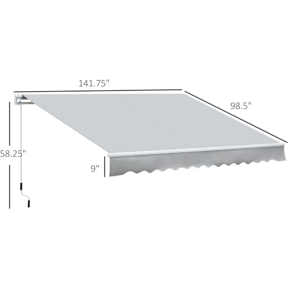 12' x 8' Retractable Awning Patio Awnings Sun Shade Shelter with Manual Crank Handle, 280g/m&sup2; UV & Water-Resistant