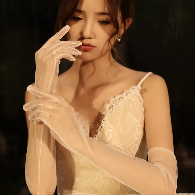 

Fashion Sexy Gloves Transparent Women Grace Chiffon Breathable Driving Club Party Prom Dancing Dress Etiquette Long Sleeve G154