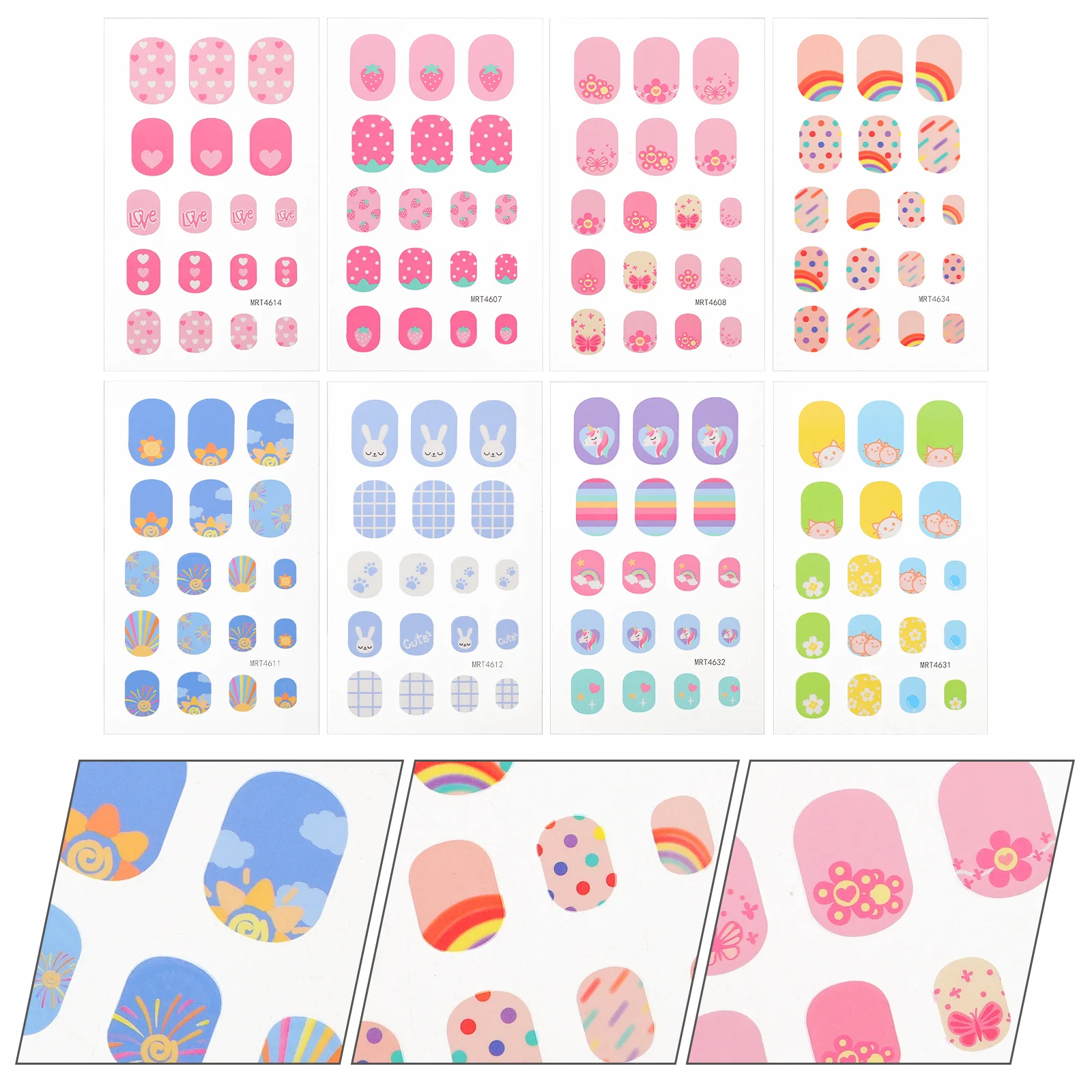 

8 Sheets Children's Nail Stickers Salon Supplies Manicure False Kids Fake Nails Cute for