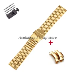 Stainless Steel Watch Strap with Folding Buckle - Universal Replacement Band - 22mm (Gold - Curved)