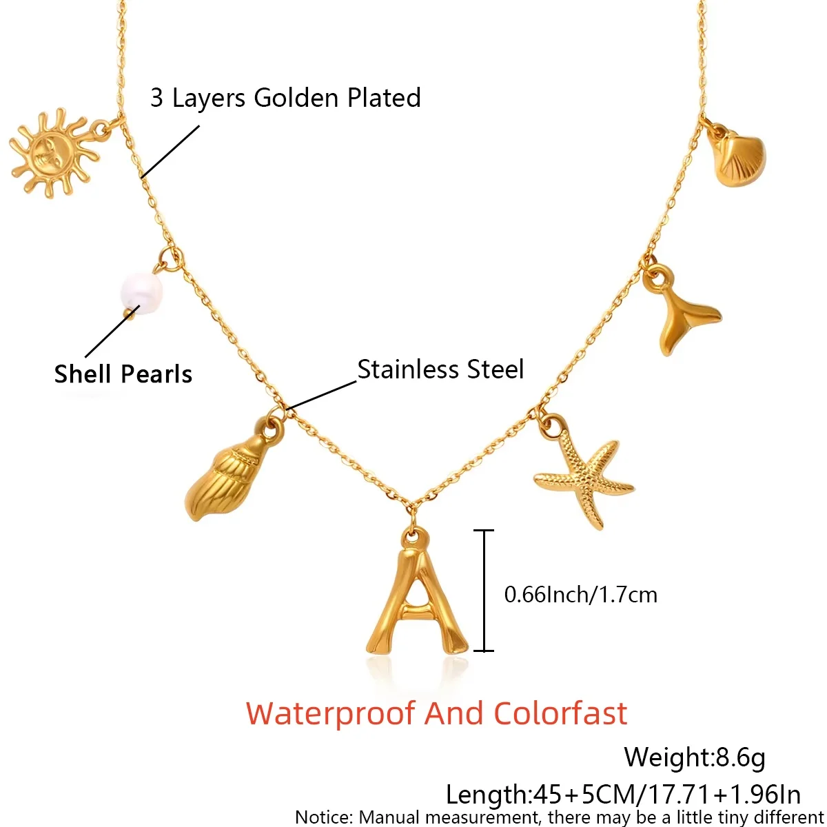 Starfish Initial Charm Necklace 4