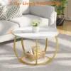 Round Coffee Table with Storage, 27.6 inch Small Living Room Tables with Adjustable Feet, 2-Tier Farmhouse Center Table 6