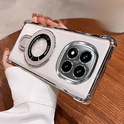 Luxury Glossy Plating Edge Magnetic Bracket Shockproof Case with Airbag Protection for Redmi Note 15 4G (Silver)