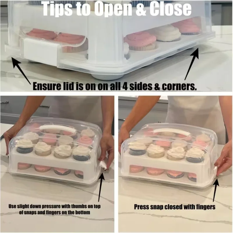 Double Tier Cupcake Carrier Muffin Cake Storage Box Transparent with Lid and Handle Cupcake Trays Baking Food Holder Containers