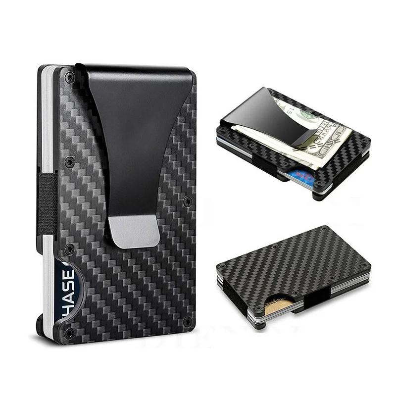 Credit Card Protect Clip Men Carbon Fiber Credit Card Holder Wallet New Minimalist Blocking Slim Metal Cardholder Portable