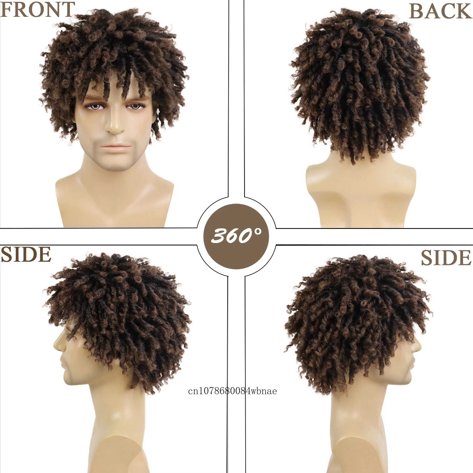 Mens Cool Wigs Synthetic Hair Ombre Brown Locs Crochet Twist Braided Wig with Bangs Boys Male Dreadlocks Wig Daily Party Cosplay