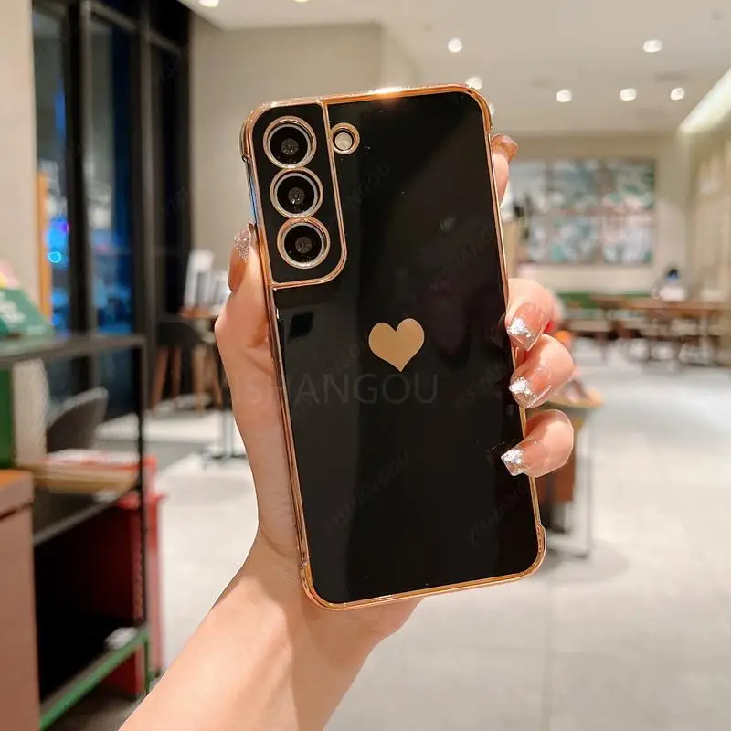 Luxury Plating Case For Samsung Galaxy S22 Ultra S21 S20 FE A52 A53 S22 S21 Plus A13 5G A12 Love Heart Side Pattern Phone Cover samsung galaxy s22 ultra case