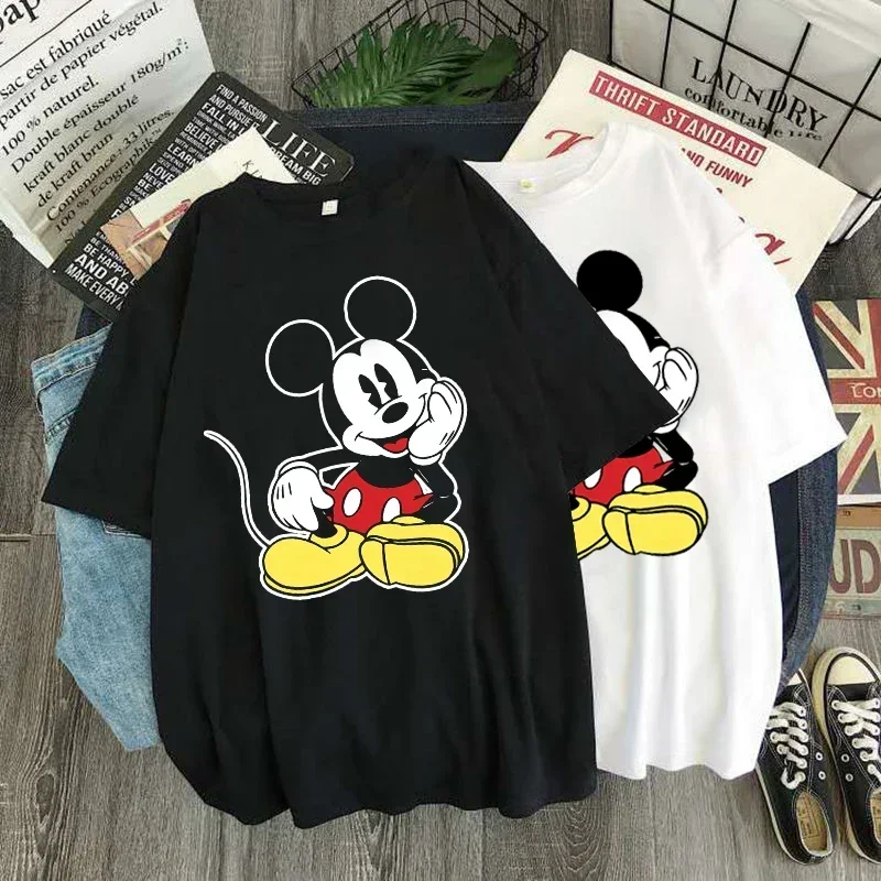 Nők T Ing mickey Anime blouses y2k Vonalas T-idom shirts kawaii harajuku Rövid távú Ingujj Póló ruhák tops Vonalas