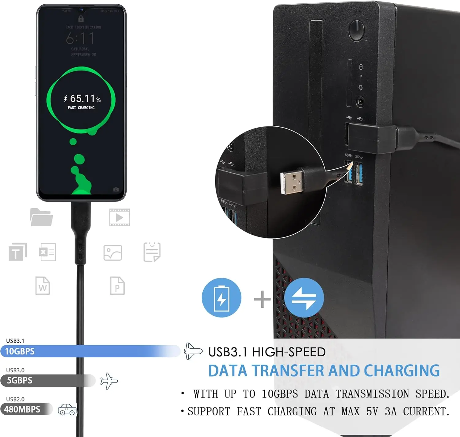10Gbps USB 3.1 남성-여성 어댑터, U자형 USB 연장 커넥터, USB 3.0/2.0 장치와 호환 가능