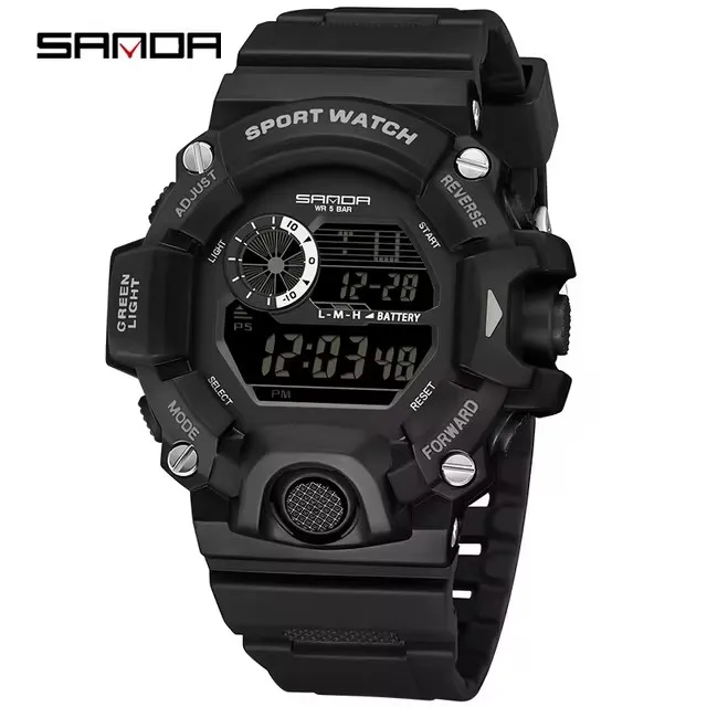 SANDA 326 Men's Electronic Watch Digital Movement Luminous Led Display Dial Outdoor Sports Waterproof Wristwatch for Male 5