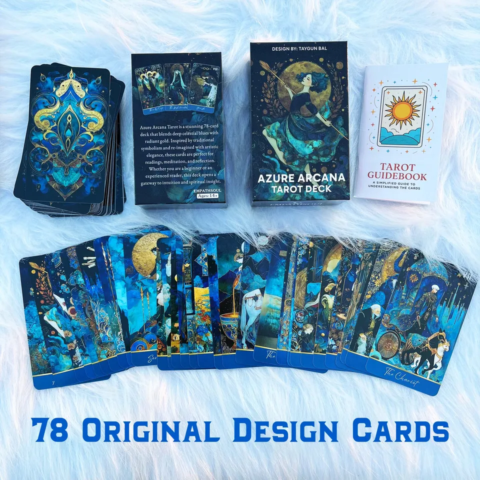 Azure Arcana Tarot Cards Set, 78 Cards 13x8cm, Includes Paper