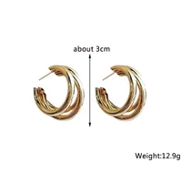 Three-layers Gold Color Women Dangle Earrings C-shaped Hollow Tube Metal Drop Earrings Personality Punk Ear Jewelry Party Gifts 2