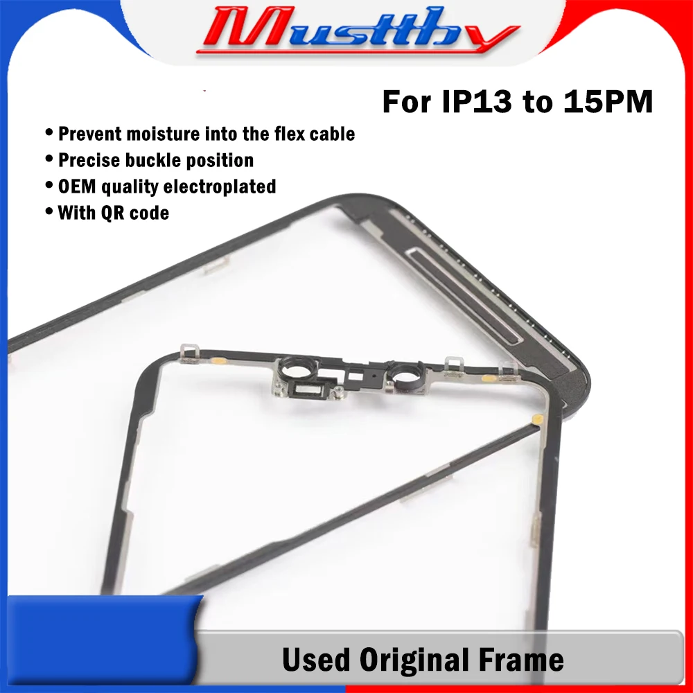 Musttby 10Pc Usato Schermo Lcd Originale Sostituzione Cornice Centrale Per Apple Iphone 13 14 15 Pro Max Display Parte Lunetta Esterna