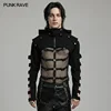 PUNK RAVE Men's Punk Sleeves Are Hollow Loop Straps Short Coat Handsome Cool Stand Up Collar Casual Mens Jacket Autumn 1